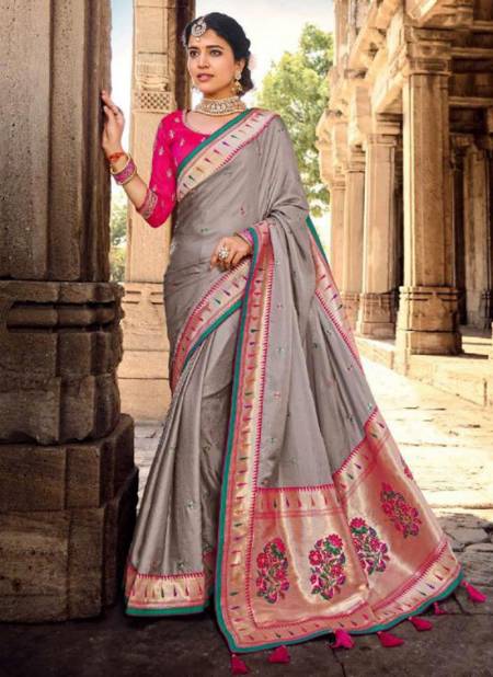 Gray Colour Gajraj 300 New Latest Designer Ethnic Wear Banarasi Silk Saree Collection 315